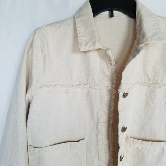 Impeccable Pig Oatmeal Speckled Cream Denim Jacket - Picture 4 of 15